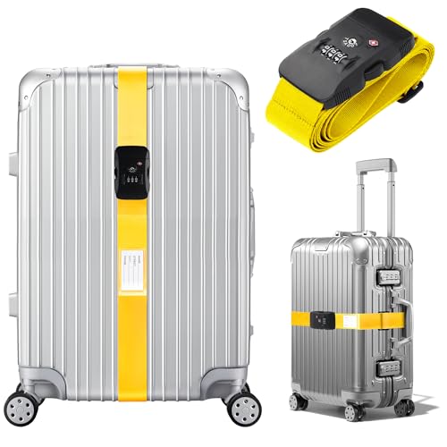 TSA Approved Luggage Straps with Combination Lock, Straight Yellow - color: Straight Yellow