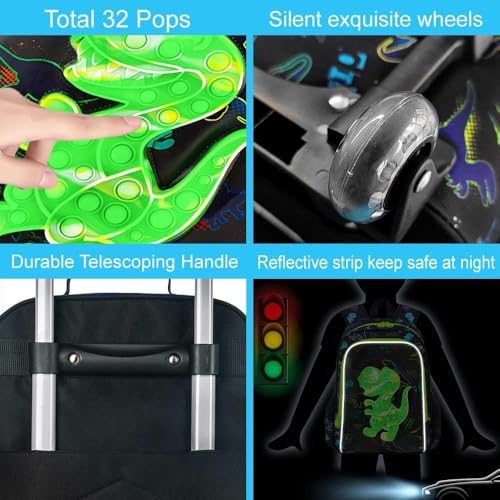 CCJPX 5PC Kids Luggage Set for Boys, Carry-on Suitcase 18" Dinosaur Black - color: Black Dinosaur 5pcs
