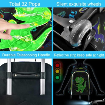 CCJPX 5PC Kids Luggage Set for Boys, Carry-on Suitcase 18" Dinosaur Black - color: Black Dinosaur 5pcs