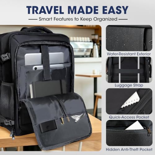 Travel Backpack,40L 50L Expandable Big Carry On Backpack Airplane Approved - color: Black, size: 17.3 inch (21"x13"x9")
