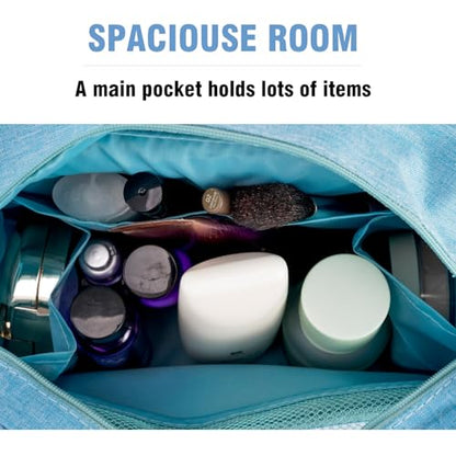 L&FY Hanging Travel Toiletry Bag Women's Cosmetic Organizer Makeup Case Pouch Men's Shaving Kits With Handle (Canvas Blue) - color: Canvas Blue, size: Compact Size