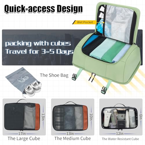 42L Carry On Travel Backpack With 4 Packing Cubes, TSA Friendly - color: Avocado Green