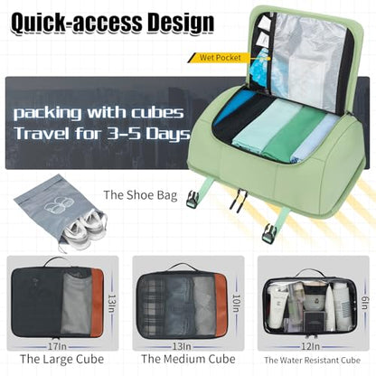 42L Carry On Travel Backpack With 4 Packing Cubes, TSA Friendly - color: Avocado Green