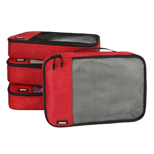 Packing Cubes for Travel,4 Set Packing Cubes for Suitcases,Lightweight Mesh Luggage Organizer Bag with Double Zipper,Red - color: Red