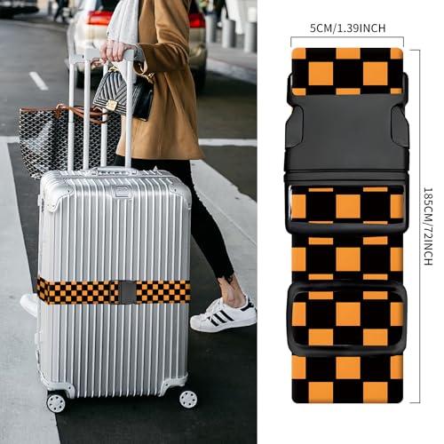 Luggage Straps for Suitcases, Heavy Duty Travel Belt with Quick-Release Buckle, Adjustable Suitcase Strap, Cute Luggage Accessories for Travel Black Yellow Checkerboard - color: Black Yellow Checkerboard