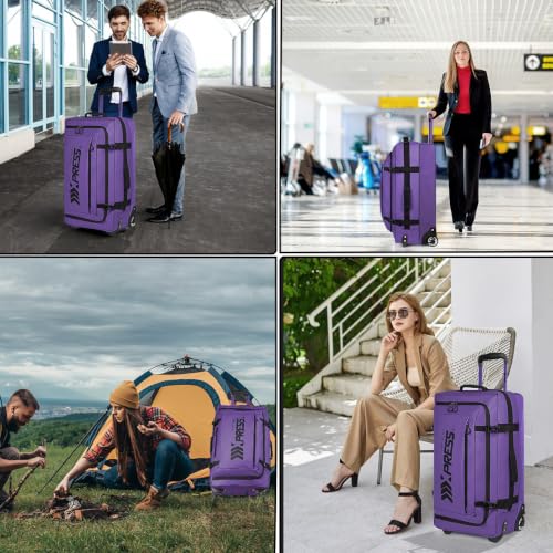 30" Expandable 15% Rolling Duffle Bag w/Wheels and Handle - color: 30''-Purple, size: 30in