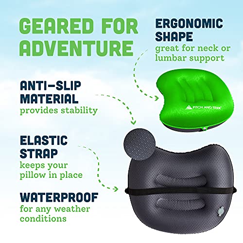 Camping Pillow with Removable Cover, Ultralight Portable Compact Inflatable Pillow for Neck Lumbar Support, Compressible Pillow for Hiking, Beach, Hammock, and Backpacking Gear