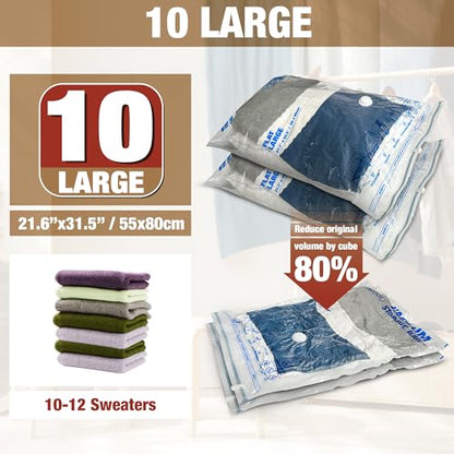 Vacuum Storage Bags, 10 Large Vacuum Seal Bags for Clothing - size: 10-Large