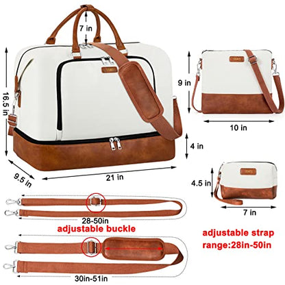 TIBES Travel Weekender Bag for Women, Overnight Bag with Shoe Compartment - color: H-White 3pcs