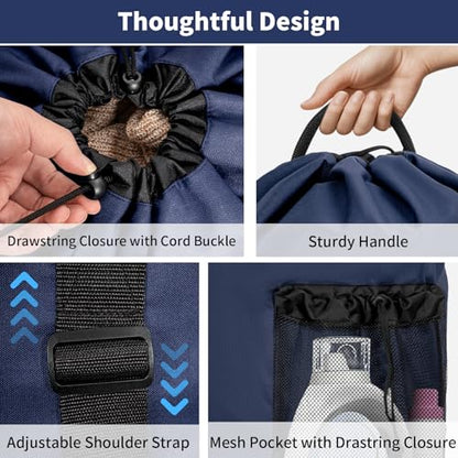 150L Laundry Bag Backpack with 3 Sizes Mesh Wash Bags and Shoulder Straps - color: Navy, size: 150L