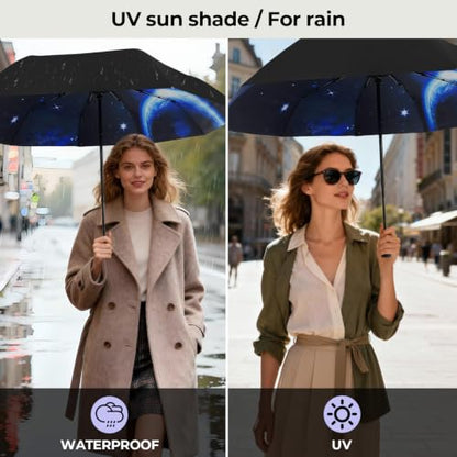 LLanxiry Compact Travel Umbrella, Windproof Automatic Umbrellas for Rain - color: Space (Auto), size: 44 Inch