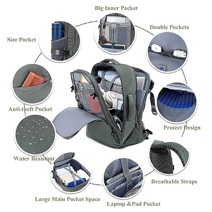 MOLNIA Large Travel Backpack for Men Women,Waterproof Carry On Backpack,Laptop Backpack for College Travel Daily Work - color: Olive Green With Packing Cubes