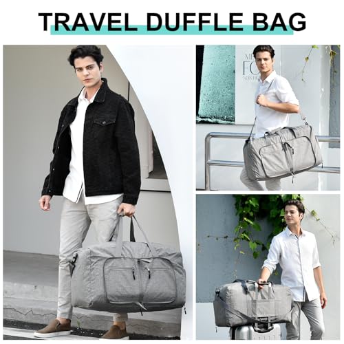 Dimayar 65L Foldable Duffle Bag for Travel, Lightweight Weekender Bags - color: Grey, size: 65L