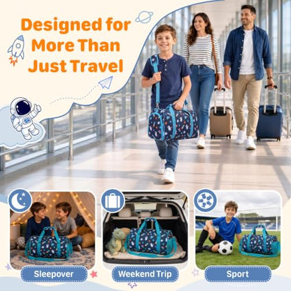 Kids Travel Duffle Bag - Weekender Bag for Boys 3-8 Year Olds - color: 02 Blue Space, size: Medium-25L(Ages 3-8)