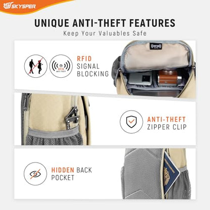 SKYSPER Sling Bag RFID Cross Body Bag Recycled Crossbody Backpack Travel Daypack - color: Beige