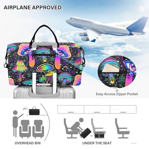 Magic Mushrooms Quilted Travel Bags Weekender Duffle Bags With Toiletry Bag Carry on Overnight Duffels Yoga Gym Bag for Airplanes Business Sports - color: Color 01