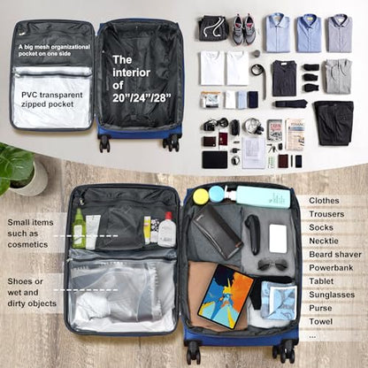 Verdi Luggage 2 Piece Set Suitcase Spinner Wheels Softshell Expandable, Carry On Luggage with USB Port (Navy, 2-Piece set(20/24)) - color: Navy, size: 2-Piece set(20/24)