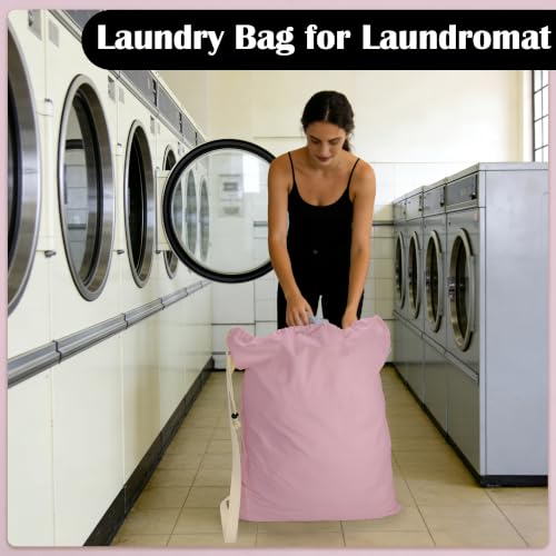 Canvas Laundry Bag with Shoulder Strap & Drawstring, 23"W x 29"H, Pink - color: Pink
