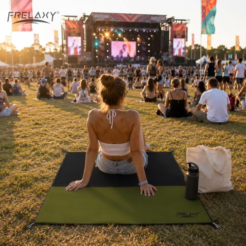 Frelaxy Pocket Picnic Blanket, Waterproof Blanket for Beach Festival - color: Army Green, size: 28'' x 47''