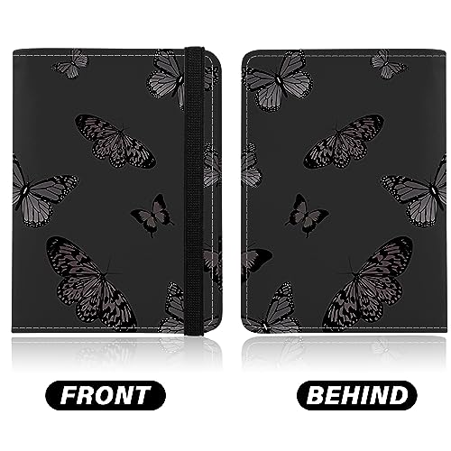Cute Passport Holder and Holder Combo Passport Cover with RFID Blocking Women Men Compatible Wallet Credit Card Protector(Black Butterfly) - color: Black-D19
