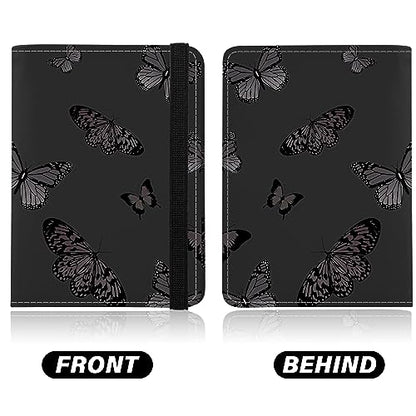 Cute Passport Holder and Holder Combo Passport Cover with RFID Blocking Women Men Compatible Wallet Credit Card Protector(Black Butterfly) - color: Black-D19
