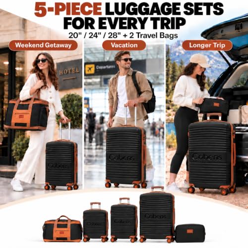 Cobens Luggage Sets 5 Piece, Suitcases with Wheels, 20"/24"/28",Black - color: Black, size: 5 Piece Sets (20/24/28/DB/TB)