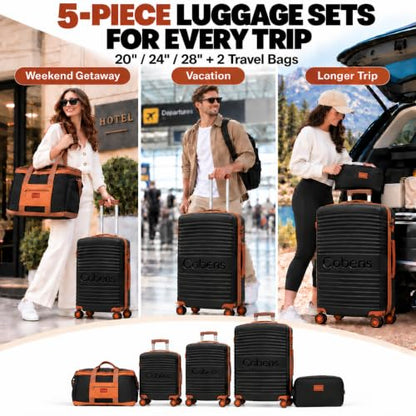 Cobens Luggage Sets 5 Piece, Suitcases with Wheels, 20"/24"/28",Black - color: Black, size: 5 Piece Sets (20/24/28/DB/TB)