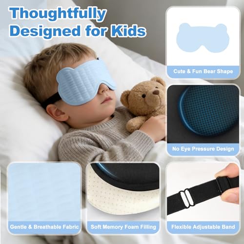Kids Sleep Mask, 3D Blackout Sleep Mask for Kids, Girls & Boys Ages 5-15 - color: Blue