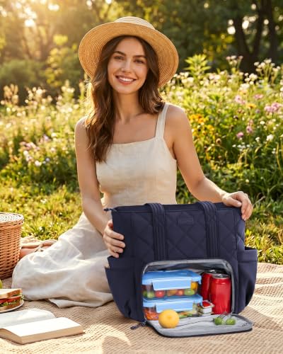 Bagstellar Lunch Tote Bag for Women, 3 in 1 Work Bag with Lunch Compartment - color: Navy Blue