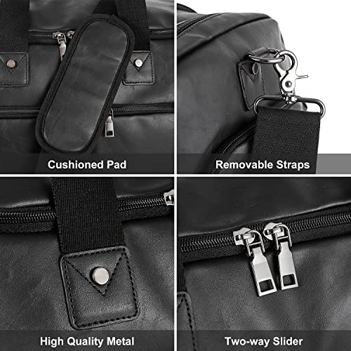 Travel Bag with Shoe Pouch,Weekender Overnight Bag Leather Large Carry On Bag - color: Black