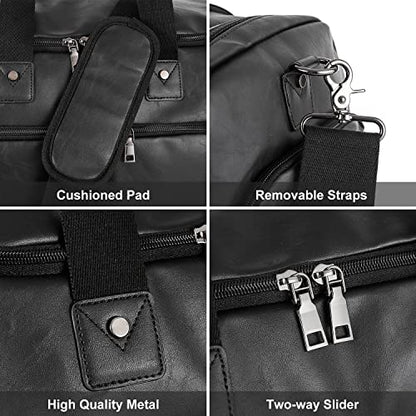 Travel Bag with Shoe Pouch,Weekender Overnight Bag Leather Large Carry On Bag - color: Black