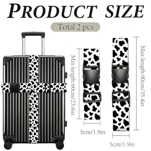 2Pcs Cow Print Luggage Straps for Suitcases 23.6-35.4 Inch - color: Cow Print