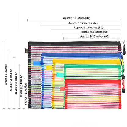 HESTYA 10 Pcs Mesh Zipper Pouch 5 Sizes 5 Colors Travel Storage Bags Bulk