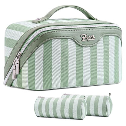 BOYATU Travel Makeup Bag for Women: 3 Pcs Set Striped Make up Bag,Green - color: A-2-Green