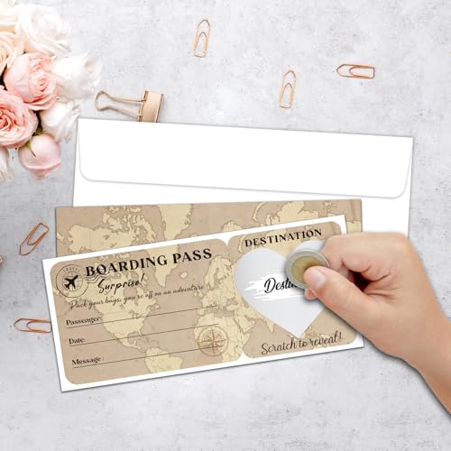 Lesixur 2 Set Gold Surprise Destination Revealed Card, Surprise Trip Reveal Boarding Pass Ticket With Envelopes, Plane Tickets for Birthday, Holiday, Christmas, Wedding, Anniversary, Graduation-005-2 - style: 2 SET