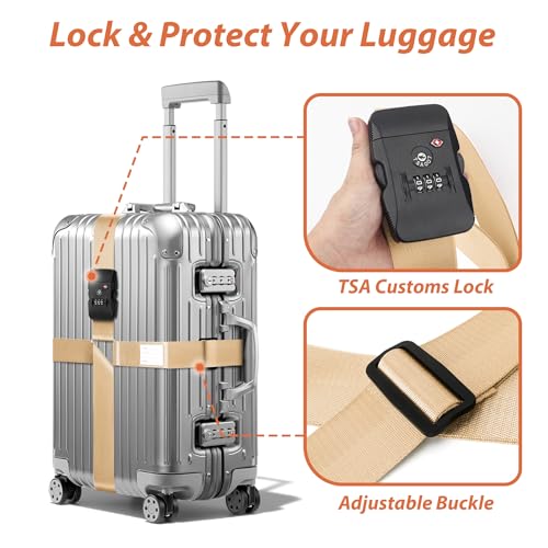 TSA Approved Luggage Straps with Combination Lock, Cross Khaki - color: Cross Khaki