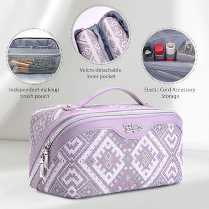 BOYATU Travel Makeup Bag Organizer: Boho Large Capacity Cosmetic Bag Sets - color: 16-Amethyst