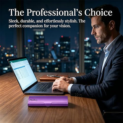 Philley Aluminum Ultra-Light Eyeglasses Slim Reading Glasses Case - color: Purple