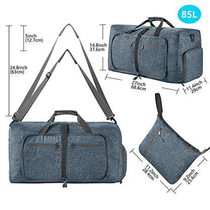 Vomgomfom 65L/85L/115L Foldable Travel Duffle Bag with Shoe Compartment - color: C Blue, size: 65L