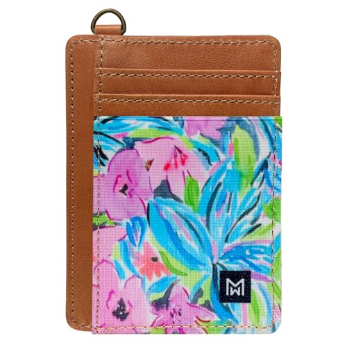 Credit Card Holder Wallet Women RFID Blocking Slim Wallet Front Pocket - color: Flower-E