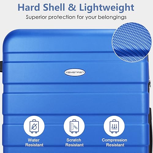 Luggage Sets Hardside Lightweight Suitcase with Spinner Wheels TSA Lock, 3-Piece Set (20/24/28) - color: Blue