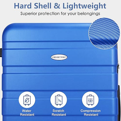 Luggage Sets Hardside Lightweight Suitcase with Spinner Wheels TSA Lock, 3-Piece Set (20/24/28) - color: Blue