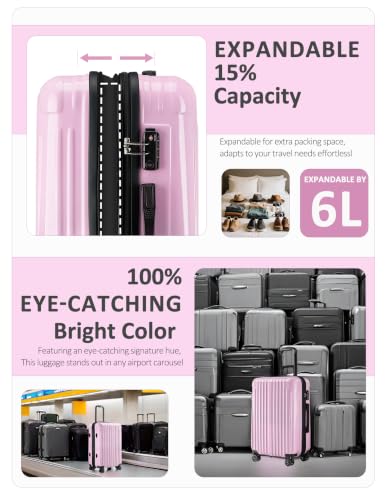 Expandable Checked Luggage Suitcase with Wheels - color: First Love, size: M(24 In)