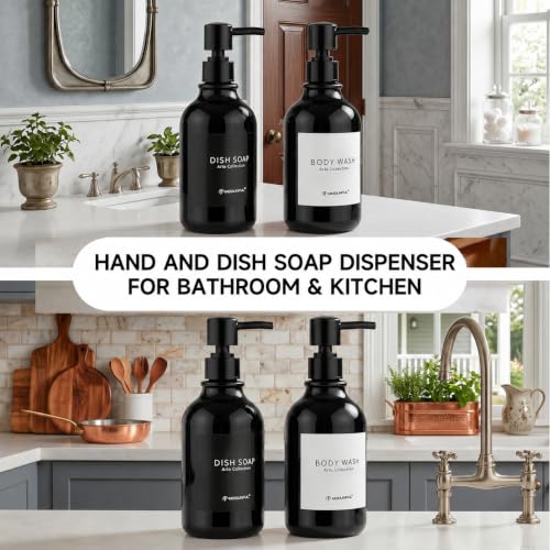 Black Shampoo and Conditioner Dispenser Set of 3, Black Smooth Pump - color: Glossy Black
