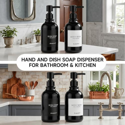Black Shampoo and Conditioner Dispenser Set of 3, Black Smooth Pump - color: Glossy Black