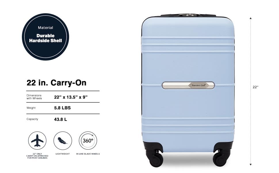 Travelers Club 22" Richmond Spinner Carry-On Luggage, Blue - color: Blue