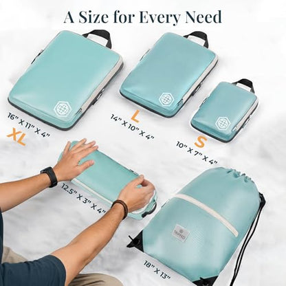 TRIPPED Travel Gear Extra Large Compression Packing Cubes 6-Piece Set - color: Teal and White