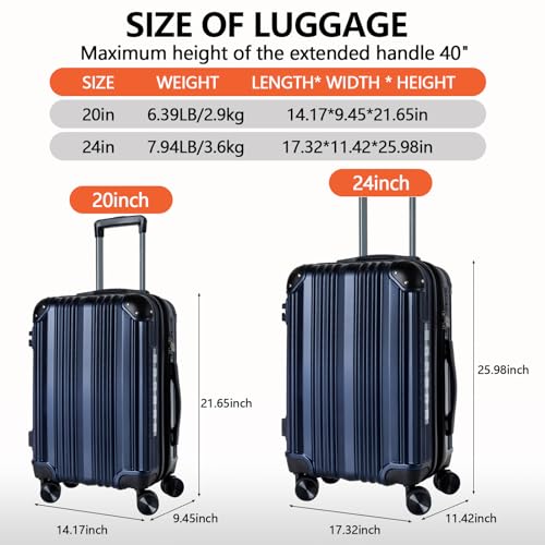 OUZZO Luggage Sets 2 Piece Expandable Durable Hardshell with TSA 20/24 inch - color: Blue, size: 20/24 inch