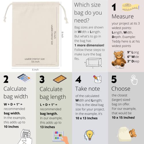 100 Percent Cotton Drawstring Bags, Reusable Quality with Double String, For Pantry Gifts Kitchen - Pack of 6 (Natural Beige, 6 x 8 Inch) - color: Natural Beige, size: 6 x 8 Inch