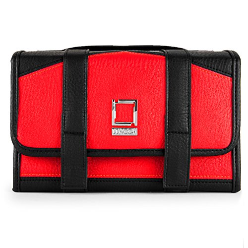 Compact Leatherette Travel Case for Men & Women, Red/Black - color: Red / Black